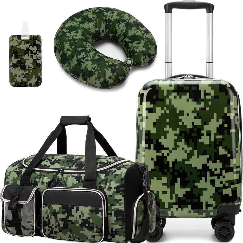 Esteemly Kid's Luggage Set 3 Piece Suitcase Set 16" Hardside Luggage with Spinner Wheels Boys Carry on Toddler Travel Rolling Suitcase with Duffle Bag Neck Pillow Airline Approved - Image 1